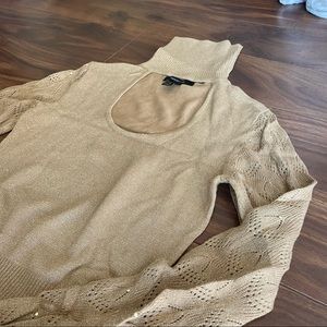NEW Arden B gold sparkle sweater with rhinestones sleeves turtle neck w/keyhole